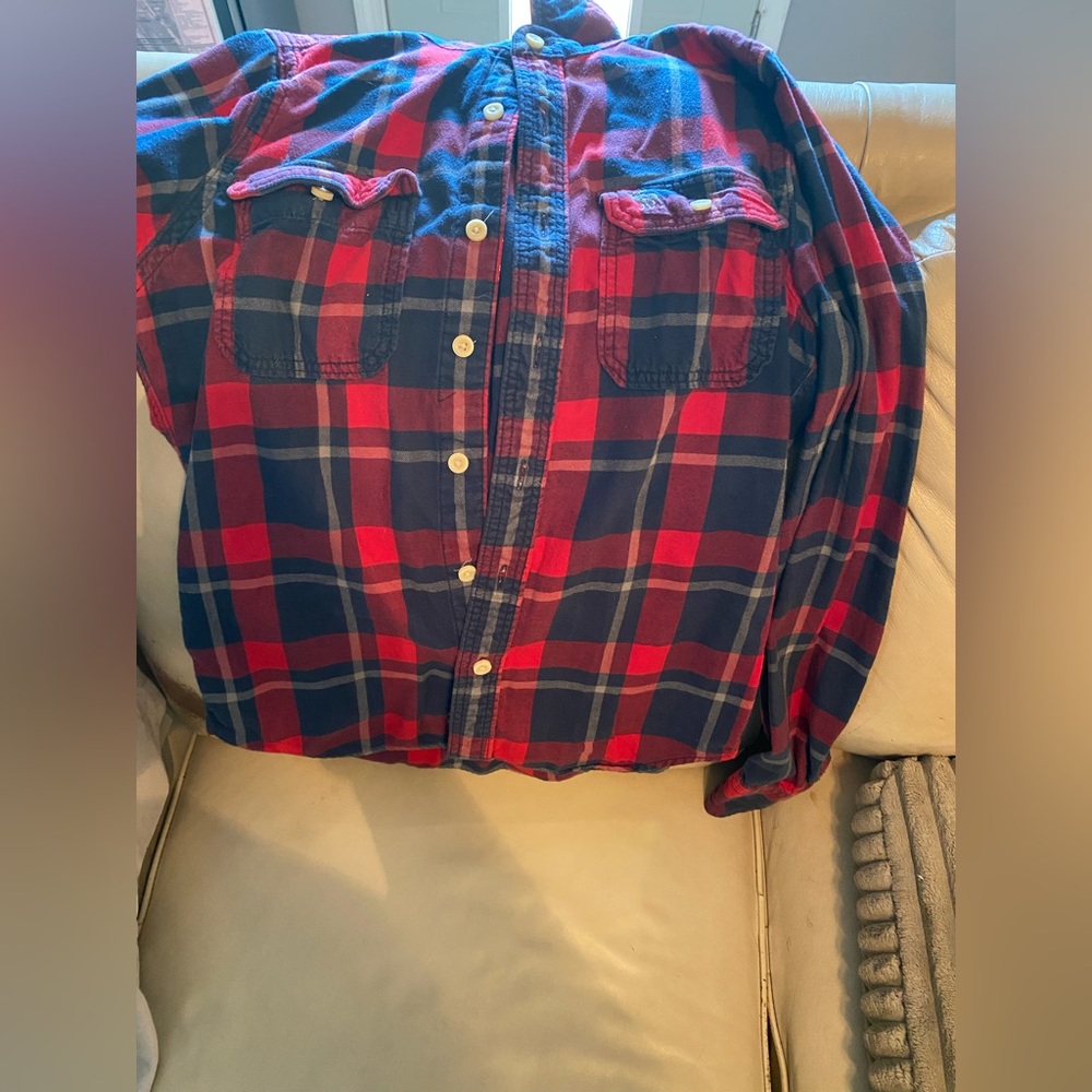 Abercrombie Fitch Flannel Button Shirt Men's L Muscle Fit Red/Blue Casual